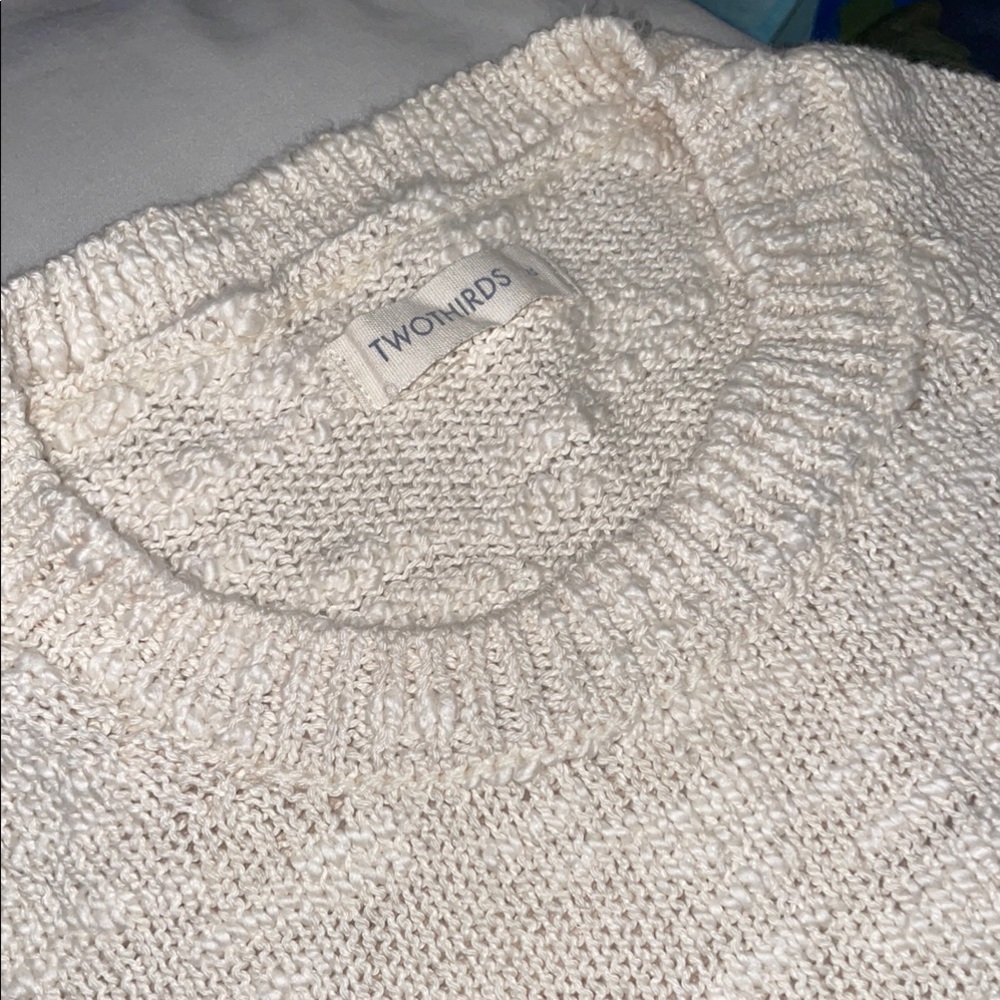 Cream Textured Crew Neck Sweater